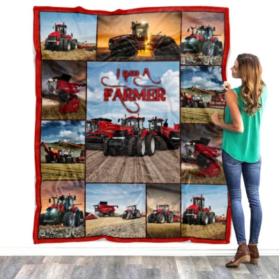 MEPERUS Case IH Tractor Collection Blanket, I Am A Farmer Fleece, Sherpa Blanket