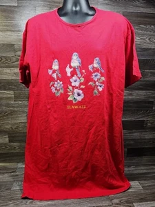 Vintage Hawaii Oversized XL T Shirt / Dress 36" Red Floral & Birds Made In USA - Picture 1 of 5