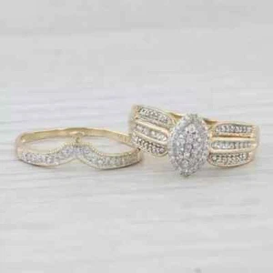 2 Ct Round Real Moissanite Bridal Wedding Ring Band Set 14k Yellow Gold Plated - Picture 1 of 4