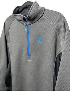 Spyder 1/4 Zip Pullover Gray Black Blue Men’s Size Large NWOT - Picture 1 of 12