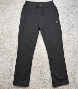 Champion Sweatpants Womens Large Black Wide Leg Pockets Cotton Polyester Fleece - Picture 1 of 10