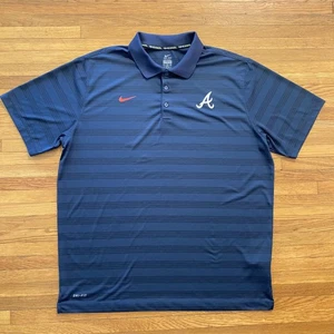 Atlanta Braves Shirt Mens 2XL Blue Dri Fit MLB Baseball Nike Polo Lightweight - Picture 1 of 10