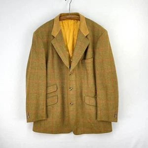 Crombie Tweed Sports Jacket Mens 46R Green Check Wool Corduroy Hacking Blazer - Picture 1 of 16