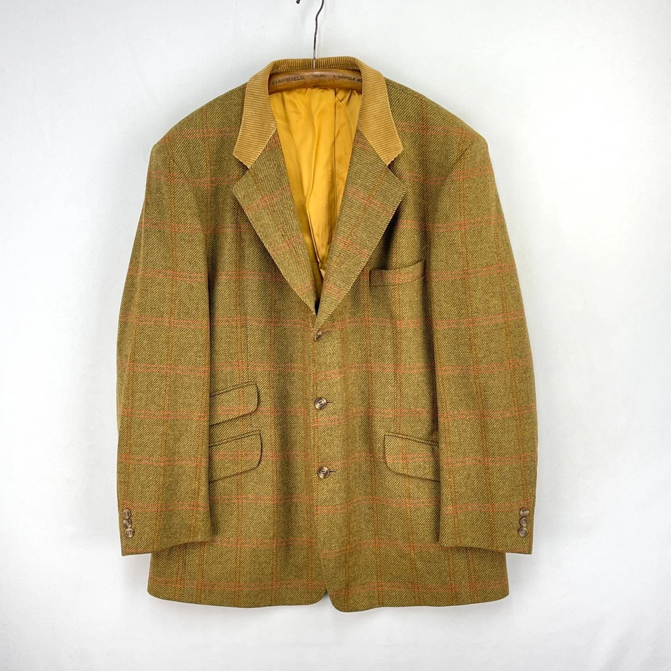 Crombie Tweed Sports Jacket Mens 46R Green Check Wool Corduroy Hacking Blazer - Image 1 of 4