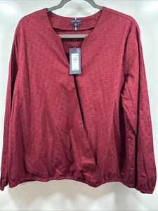 Tommy Hilfiger Bluse Damen Gr. XL Burgund Faux-Wickeltop Gummibund Neu mit Etikett - Bild 1 von 5
