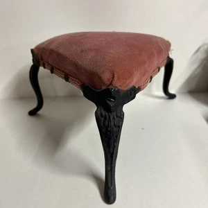 Antique. Victorian Style Upholstered Stool 3 Cast Iron Legs Heavy - Picture 1 of 7