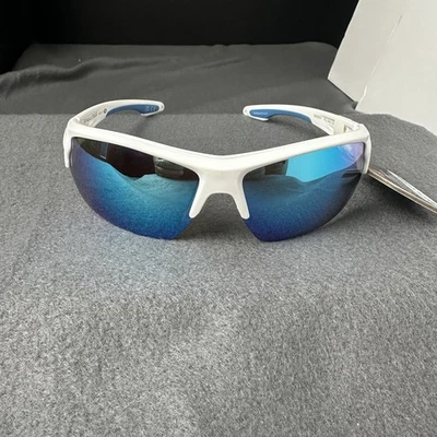 Óculos de sol de beisebol RAWLINGS juvenil branco azul espelho proteção UV envoltório protetor - Imagem 1 de 4