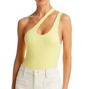 Bardot Pia Womens Large Lemon Yellow Thong Bodysuit One Shoulder Ribbed Cut Out - Picture 1 of 3