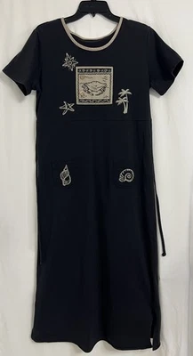 Jaclyn Smith Black Coastal Shell Pocket Maxi Cotton Dress Women M Vacation Home - Image 1 of 4