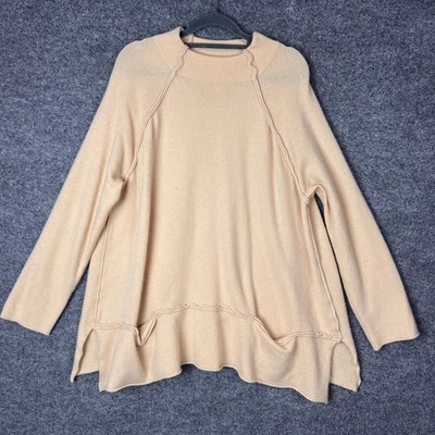 Suéter Pullover J.Jill 100 % Cachemira Cuello Simulado XL Beige Ribete Acanalado Foto 1 de 4