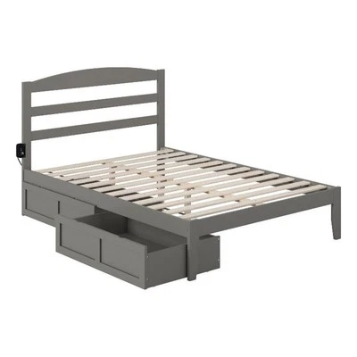Cama completa tradicional de madera maciza AFI Warren con 2 cajones en gris Foto 1 de 4
