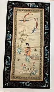 Antique Chinese Hand Embroidery Silk Floral Qing Dynasty Needlepoint Panel 25” - Picture 1 of 11