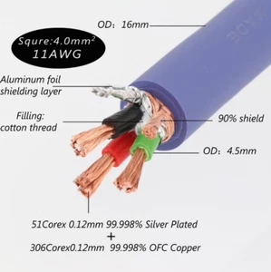 Audio 5N OFC Cord 1M/3.3ft 11AWG Bulk Power Cable 16mm 3Core Supply Mains Wire - Picture 1 of 6