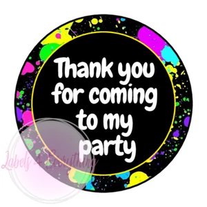 Thank You For Coming To My Party Neon Stickers Splash Colours Green Yellow Pink - Picture 1 of 1