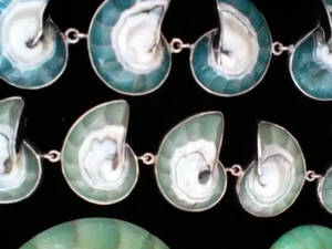 Sterling Silver Bali Boho Mermaid   Black Teal White Nautilus Shell Bracelet  - Picture 1 of 8