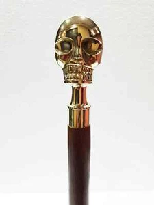 Bastón de madera esqueleto de diseñador victoriano con mango de calavera brillante hecho a mano - Imagen 1 de 5