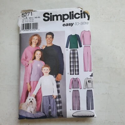 Simplicity 5271 Unisex Pants Knit Top Cap Dog Bed Child Adult Teen XS S M CUT - Image 1 of 4