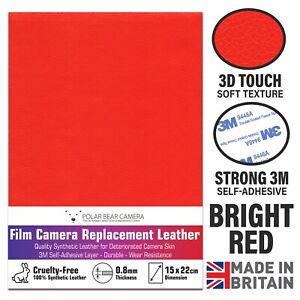 Camera Leather Self-adhesive 0.8mm Thin [BRIGHT RED] MADE IN UK 22*15cm