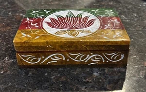 Soapstone Box 6X4" Lotus - Picture 1 of 8