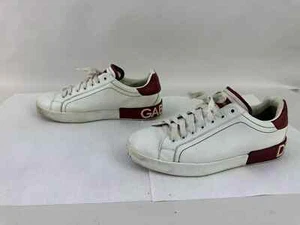 Dolce & Gabbana White/Burgundy Leather Portifino Sneakers Size US 10.5 - Picture 1 of 8