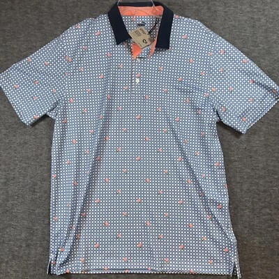 Puma Mens Pique Gingham Polo Golf Shirt Floral White Glow/Zen Blue Sz M NEW $85 - Image 1 of 4