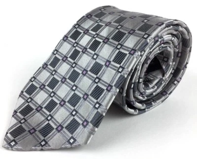 Corbata de seda geométrica Nicole Miller para hombre gris plata rosa blanco 3 1/2" ancho x 57 1/4" largo Foto 1 de 4