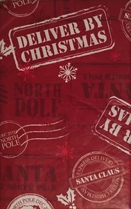 Christmas Vinyl Flannel Back Tablecloth 60 Round Santa Claus Express Red - Picture 1 of 4