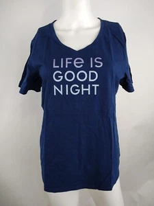 Life is Good Women Short Sleeve Snuggle Up Sleep Vee Blue Medium 58011 - Picture 1 of 9