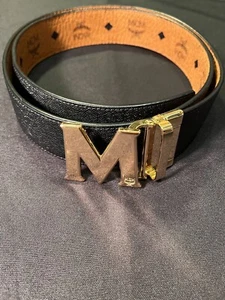 MCM VISETOS BROWN BLACK REVERSIBLE BELT 38-42” WAIST 24K GOLD CLAUSE M AUTHENTIC - Picture 1 of 24