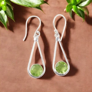 Peridot Gemstone 925 Sterling Silver Jewelry Handmade Artisan Earring For Girls - Picture 1 of 4