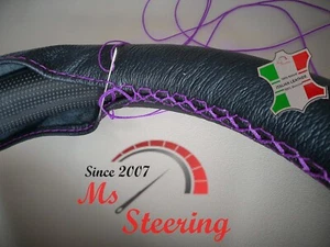 FOR ACURA TL 09-09 BLACK LEATHER STEERING WHEEL COVER, PURPLE STIT - Imagen 1 de 4