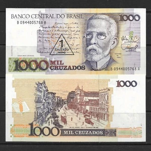 BRAZIL, 1000 CRUZADO,BANCO DO BRAZIL,BANK NOTES, PAPER,CURRENCY,UNCIRCULATED - Picture 1 of 1