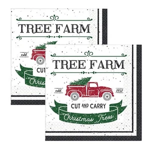 Farmhouse Christmas Tree Farm Truck Luncheon Paper Disposable Napkins, Set of 2 - Picture 1 of 2