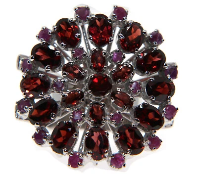 Anello in argento 925 con Granato e Radice di Rubino toppa tondo grande donna 19 - Immagine 1 di 4