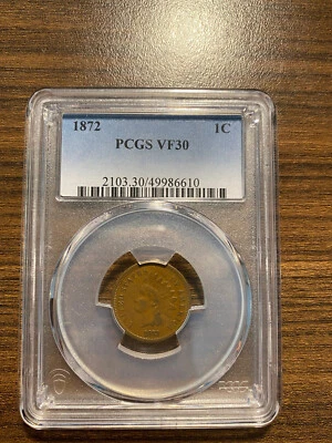 1872-P Indian Head Cent Penny 1C PCGS VERY FINE 30 VF 30 Type 3, Bronze RARE - Image 1 of 4