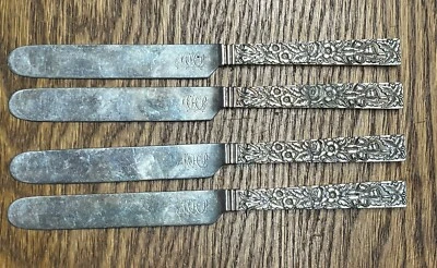 Repousse by Kirk 10:15 Mark Set Of 4 Solid Handle Breakfast Dessert Knives Mono - Image 1 of 4