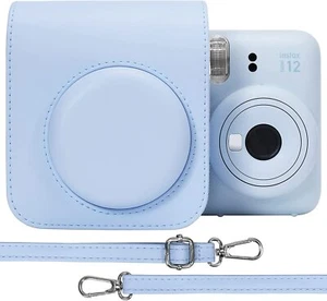 For Fujifilm Instax Mini 12 Case Pastel Blue PU Leather Cover + Adjustable Strap - Picture 1 of 5