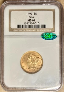 1897 NGC & CAC MS62 Liberty Head Half Eagle $5 Gold - GSA - Picture 1 of 2