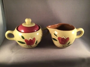 SET CREMA E ZUCCHERIERA COPERTA VINTAGE STANGL CERAMICA TERRACOTTA MADE USA - Foto 1 di 11