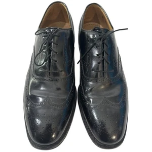 Johnson & Murphy Black Leather Wingtip Slip On Oxford Dress Shoe Size 9.5  - Picture 1 of 8