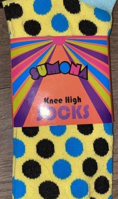 Sumona Knee High Polka Dot Socks  Dress Up Casual New In Pack Yell Turquoise Bl - Image 1 of 4