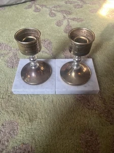 Set of two metal wedding candle holders with marble bases used - Picture 1 of 5