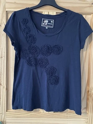 Rocha John Rocha Women’s Top Size 16 Navy Blue Embellished Organic Cotton - Image 1 of 4