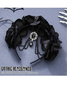 Gothic Headband Halloween Black Rose Headpiece Head Chain Vintage Flower Head... - Picture 1 of 3