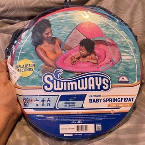 New Swimways Premium Baby Springfloat With Sun Canopy 9-24 months Pack & Go Pink - Picture 1 of 5