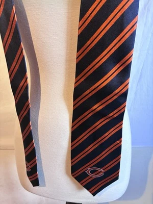 Gravata de seda Chicago Bears listra azul marinho e laranja 100% seda feita à mão NFL  - Imagem 1 de 4