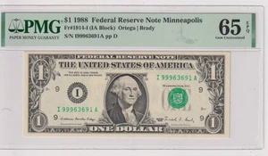 Fr 1914-I 1988 $1 FRN I99963691A PMG 65EPQ MINNEAPOLIS GREEN SEAL - Picture 1 of 2