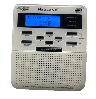 Midland Weather Alert Radio NOAA All Hazard WR-100 White Pre-owned No Adapter - Image 1 of 4