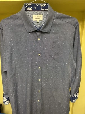 Camisa de vestir Ted Baker Endurance azul floral puño abatible para hombre talla 17. 32/33 Foto 1 de 4