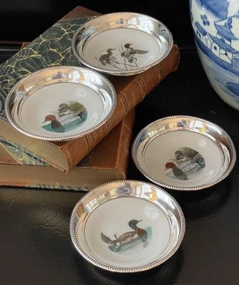 Stunning Rare Set 4 MCM Whiting Sterling Silver Mallard Teal Game Bird Bowl 4.5” - Image 1 of 4